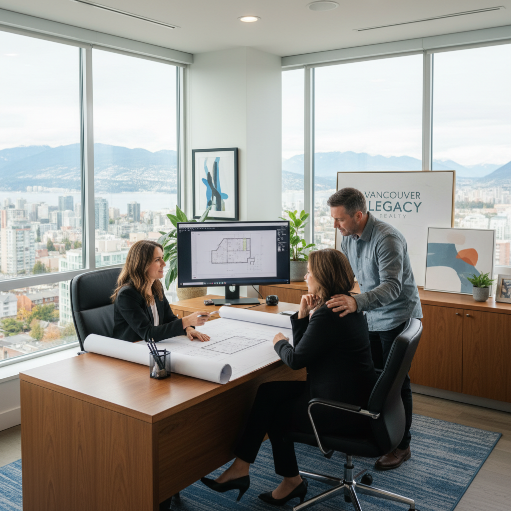Vancouver realtor consulting with homeowners on multiplex conversion plans and blueprints